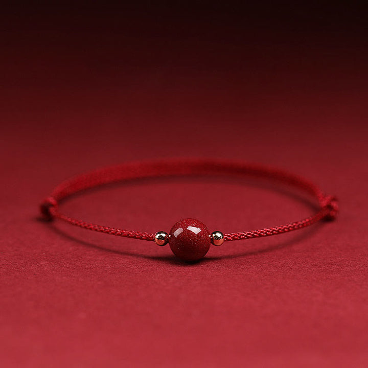 Buddha Stones Natural Lucky Cinnabar Bead Blessing String Bracelet Anklet - One Cinnabar Bead - Dark Red - Anklet(Anklet Circumference 21-27cm) - image 4