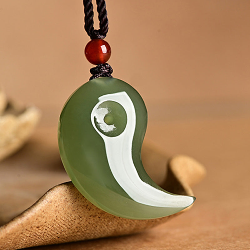 Buddha Stones Yin Yang White Jade Cyan Jade Protection Blessing Necklace String Pendant - image 2