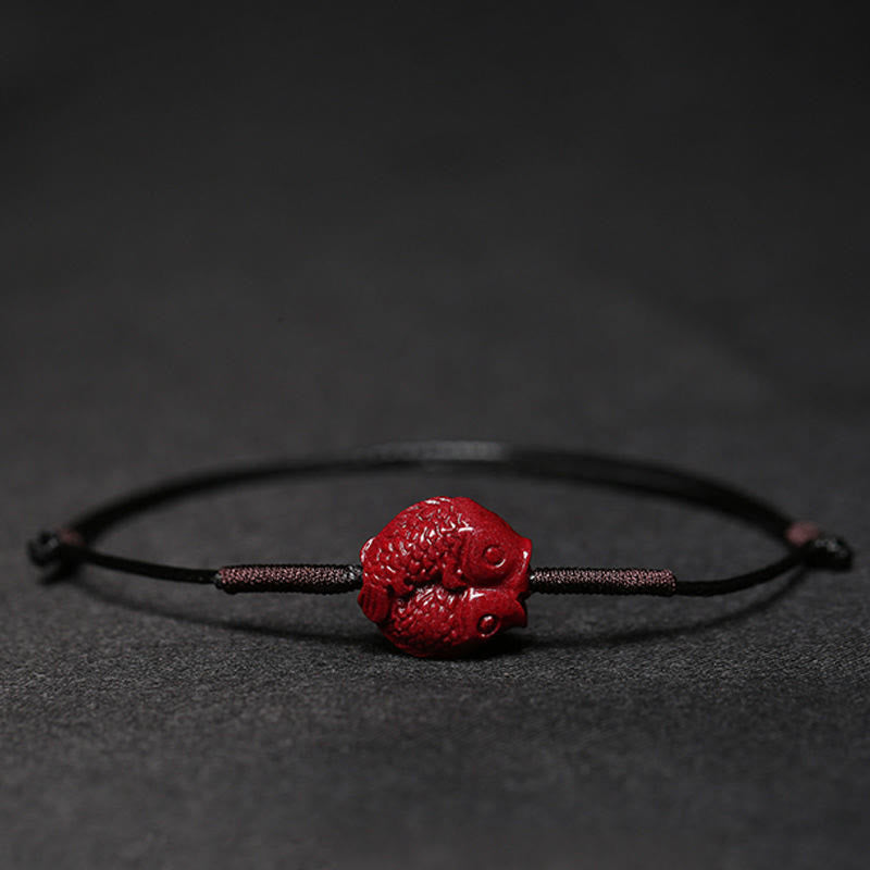 Buddha Stones Handmade Plum Blossom Four Leaf Clover PiXiu Lotus Koi Fish Cinnabar Blessing Braid Bracelet - Black(Wrist Circumference 14-19cm) - Koi Fish - image 22
