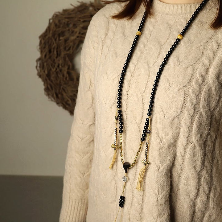 Buddha Stones Tibetan 108 Mala Beads Black Onyx Three-eyed Dzi Beads Protection Bracelet - image 3