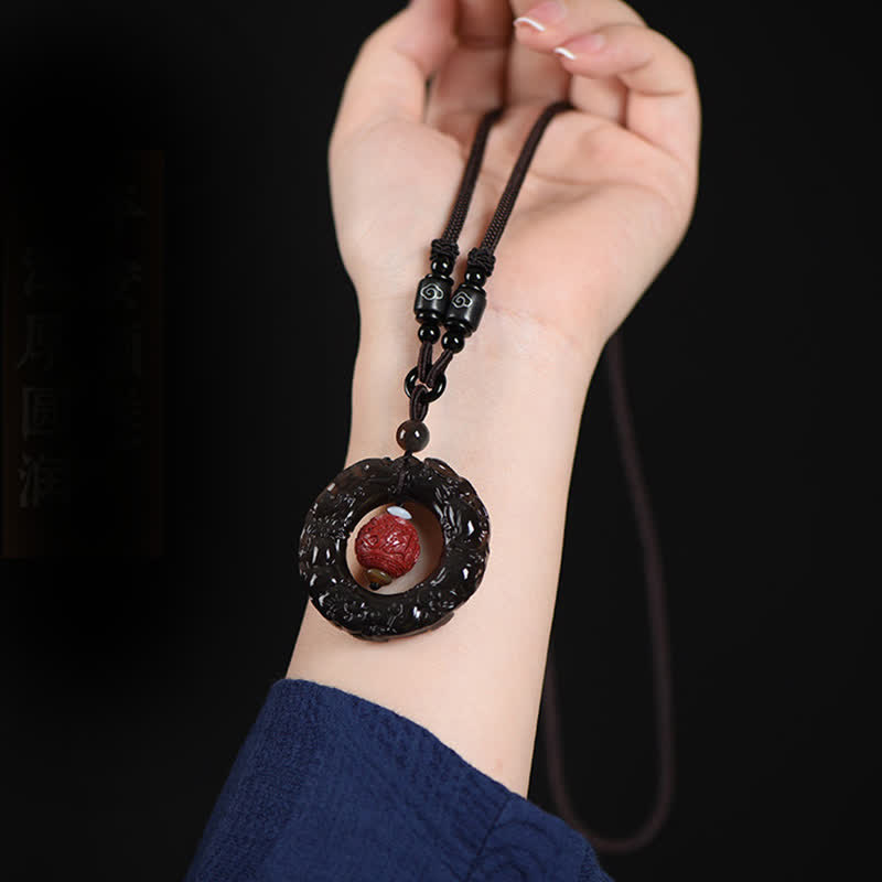 Buddha Stones FengShui Natural Rainbow Obsidian PiXiu Cinnabar Healing Necklace Pendant - image 1