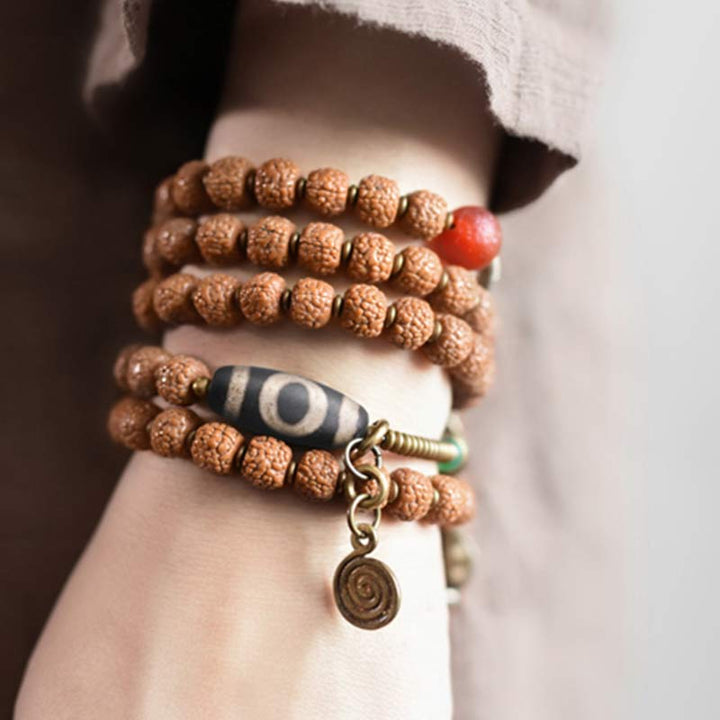 Buddha Stones 108 Mala Rudraksha Beads Bodhi Seed Dzi Bead Luck Auspiciousness Tassel Bracelet - image 2