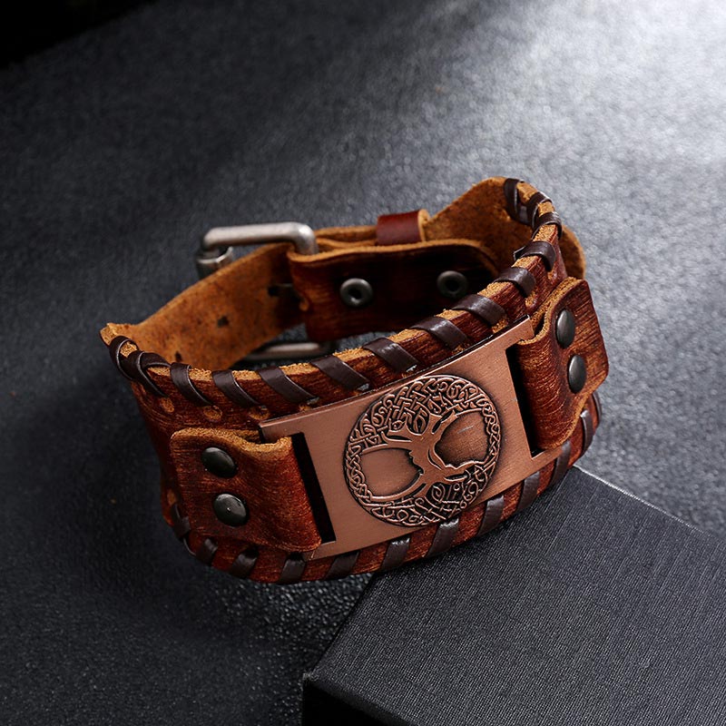 Buddha Stones Lucky Tree Of Life Balance Leather Bracelet - image 1