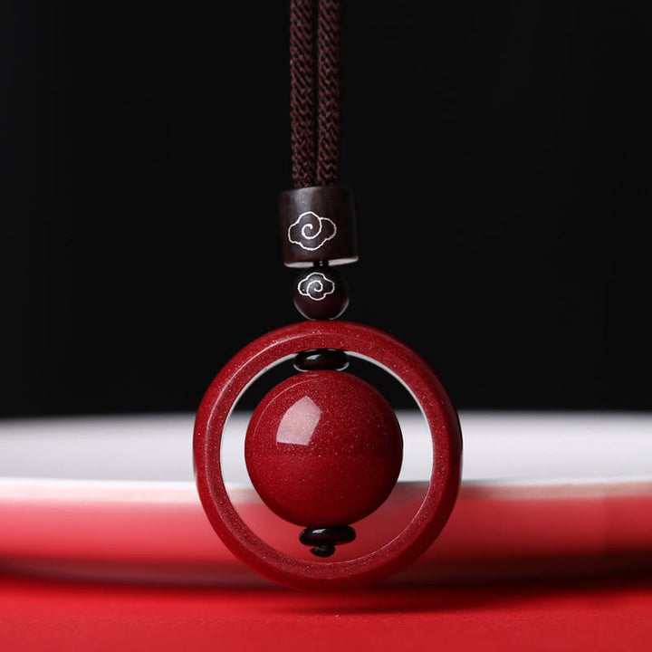 Buddha Stones Cinnabar Om Mani Padme Hum PiXiu Blessing Lucky Bead Necklace Pendant - Auspicious Clouds - Brown Rope - image 23