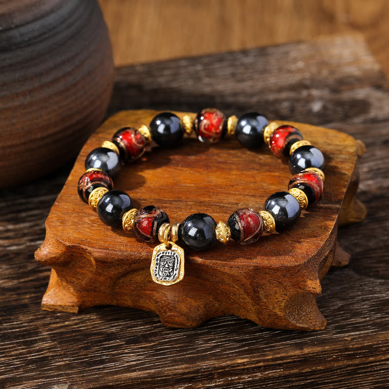 Buddha Stones Tibetan Zakiram Goddess of Wealth Liuli Glass Incense Ash Porcelain Bead Luck Bracelet - Blue Red Liuli Glass Bead - 14mm - image 3