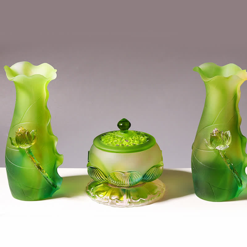 Buddha Stones Feng Shui Lotus Handmade Liuli Crystal Art Piece Home Office Offering Decoration - image 1