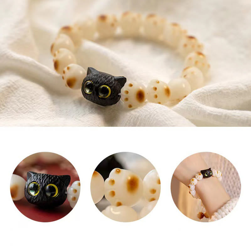 Buddha Stones Natural Bodhi Seed Red Sandalwood Lovely Paw Lucky Cat Peace Bracelet - image 5