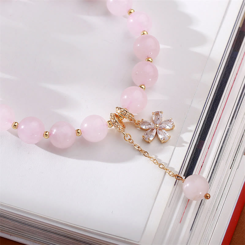 Buddha Stones Natural Pink Crystal Plum Blossom Love Bracelet - image 2