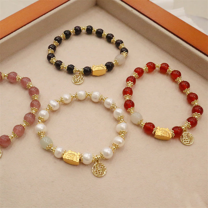 Buddha Stones Year Of The Dragon Red Agate Strawberry Quartz Black Obsidian Jade Garnet Pearl Cinnabar Dumpling Dragon Luck Fu Character Bracelet - image 39