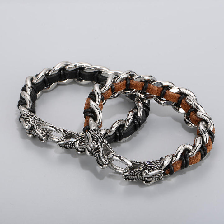 Buddha Stones Dragon Leather Titanium Steel Protection Luck Braided Bracelet - image 10