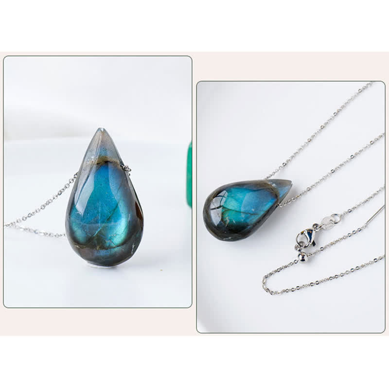 Buddha Stones Labradorite Water Drop Support Healing Necklace Pendant - image 7