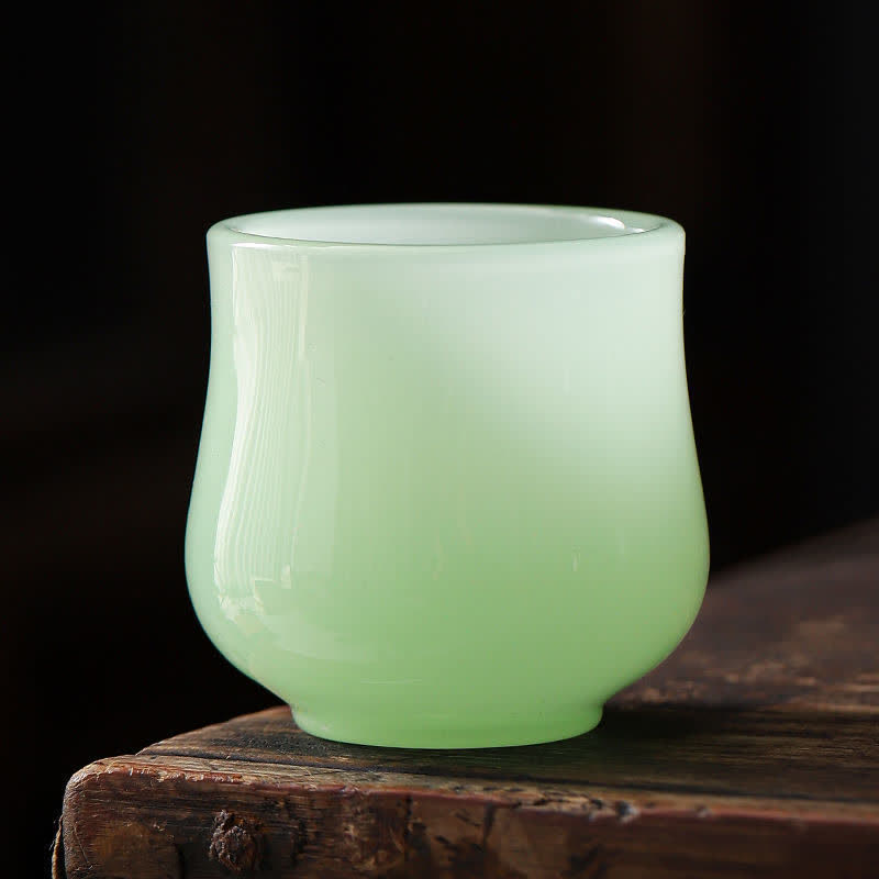 Buddha Stones Lotus Dragon Phoenix Flower Ceramic Teacup Tea Cups - Light Green - image 1