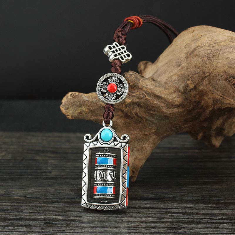 Buddha Stones Six True Words Prayer Wheel Rotation Knot Blessing Keychain Decoration - image 9