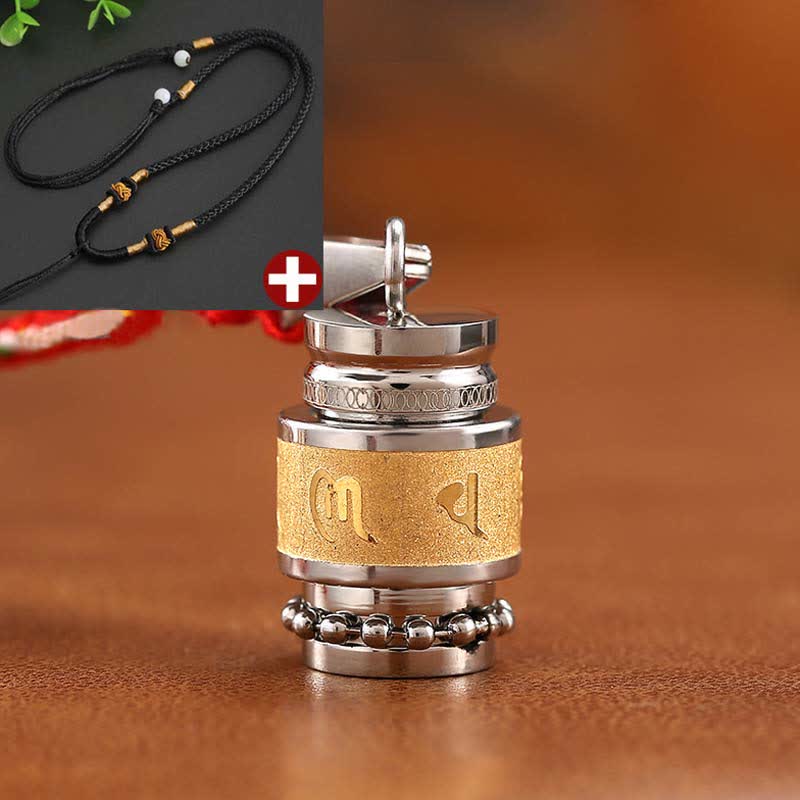 Buddha Stones Tibet Om Mani Padme Hum Shurangama Mantra Titanium Steel Wisdom Amulet Necklace Pendant - 1.2cm*1.8cm - Gold - Black String - image 7