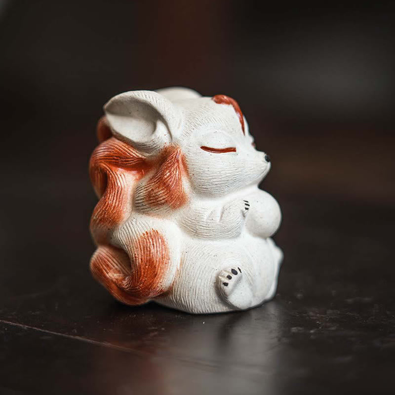 Buddha Stones Mini Nine Tailed Fox Purple Clay Luck Desk Decoration - image 7