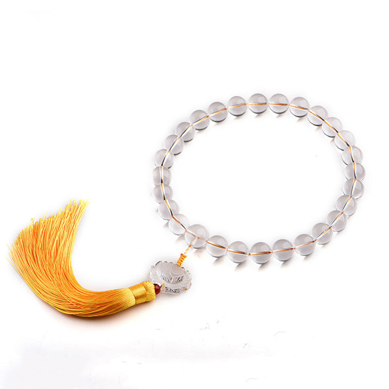 Buddha Stones Natural White Crystal Lotus Wrist Mala Meditation Tassels Pocket Mala Car Decoration - image 7