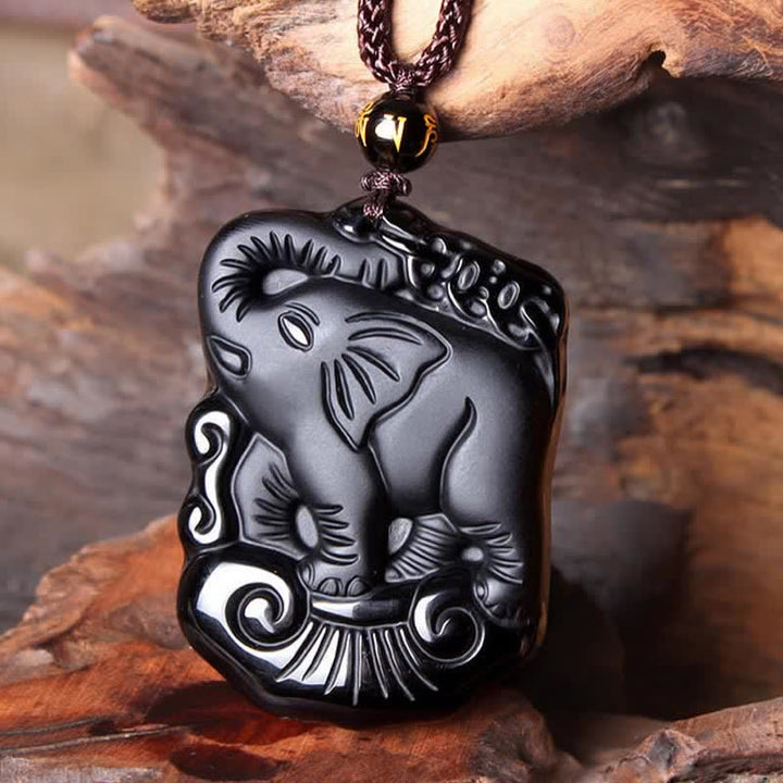 Black Obsidian Elephant Protection String Necklace Pendant Key Chain - image 7