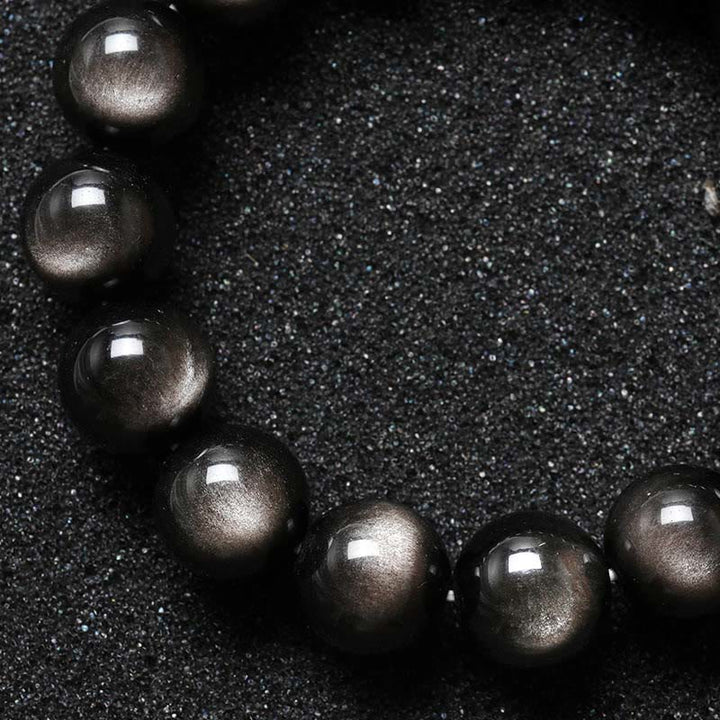 Buddha Stones Natural Silver Sheen Obsidian Soothing Protection Bracelet - image 3