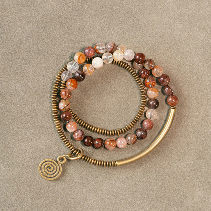 Buddha Stones Purple Phantom Red Hematoid Quartz Green Rutilated Quartz Copper Love Forgive Bracelet - image 15
