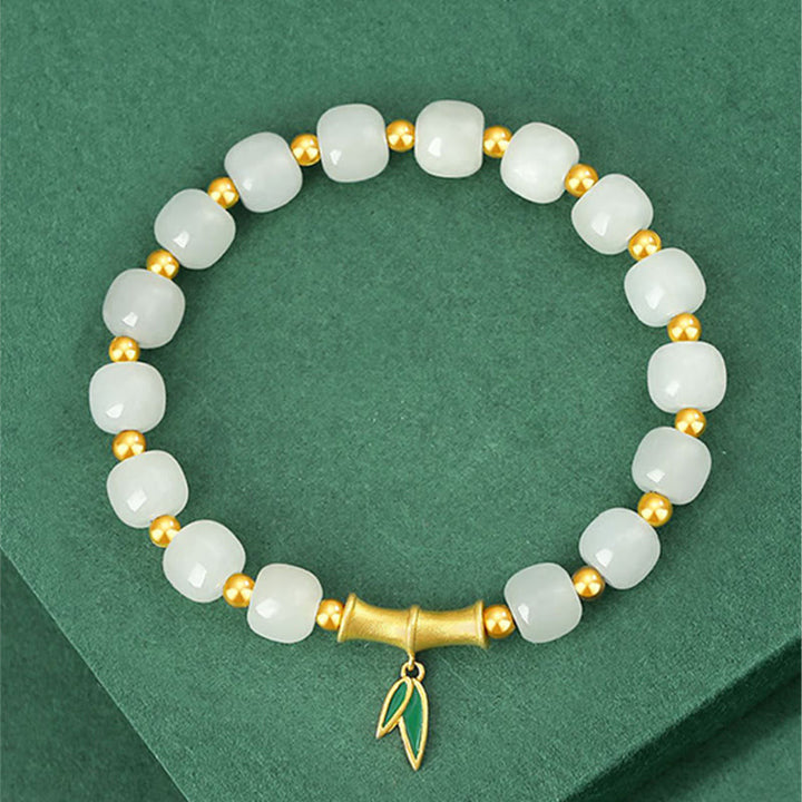 Buddha Stones 925 Sterling Silver Hetian White Jade Bamboo Luck Bracelet - image 2