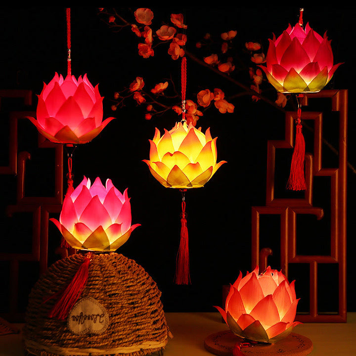Buddha Stones DIY Lotus Flower Dragon Lantern Tassel Lamp Decoration - image 2