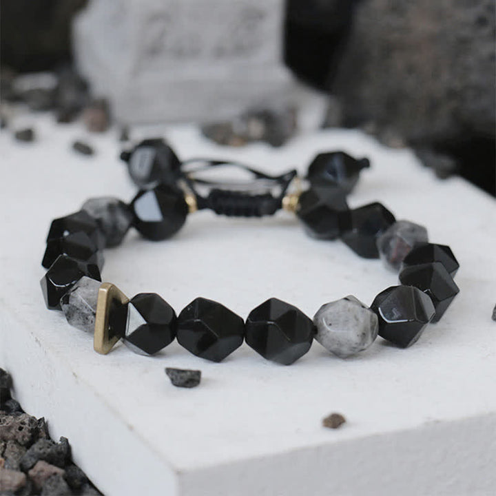 Buddha Stones Black Obsidian Black Glitter Stone Purification Bracelet - image 2