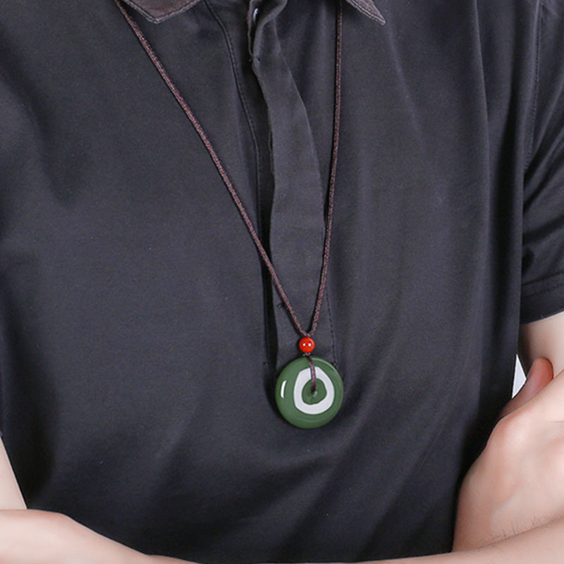 Buddha Stones Natural Round Jade Peace Buckle Prosperity Necklace String Pendant - image 4