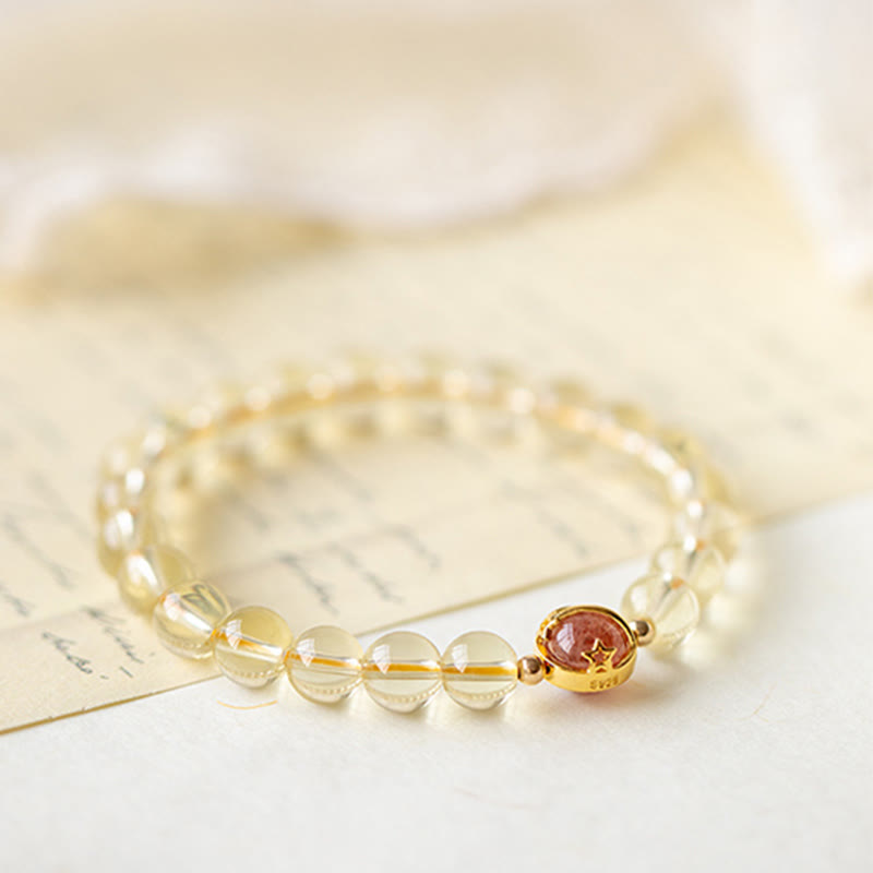 Buddha Stones Golden Rutilated Quartz Strawberry Quartz Star Protection Bracelet - image 5