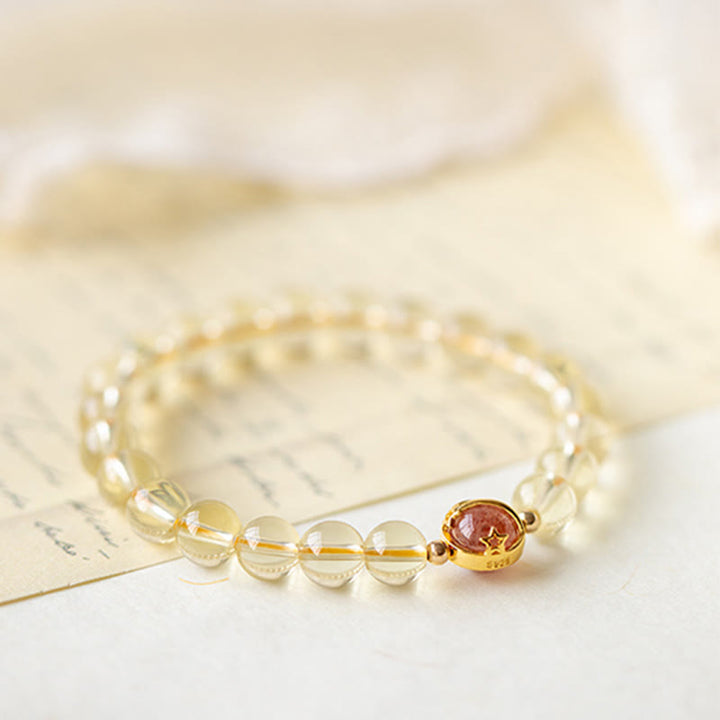 Buddha Stones Golden Rutilated Quartz Strawberry Quartz Star Protection Bracelet - image 5