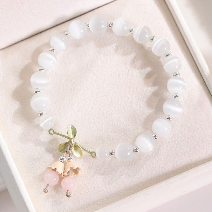 Buddha Stones Cat's Eye Green Aventurine Blue Chalcedony Pink Crystal Peace Orchid Charm Bracelet - Cat's Eye&Pink Crystal - image 3