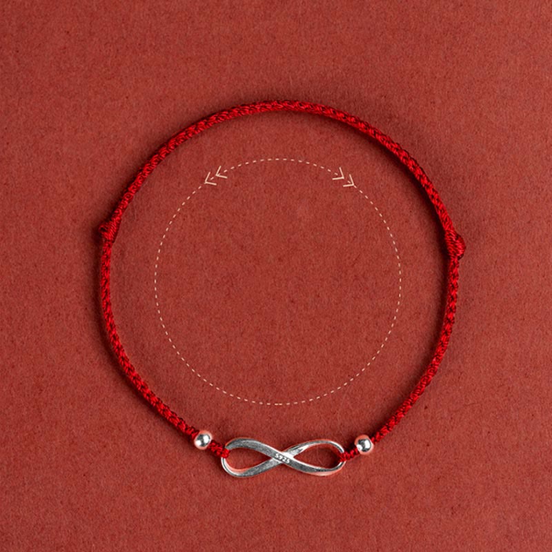 Buddha Stones 925 Sterling Silver Endless Knot Protection Luck Red String Bracelet Anklet - image 19