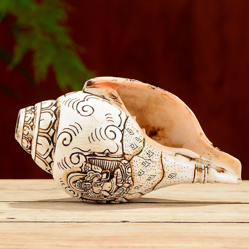 Tibetan Handmade Engraved Shankha Buddha Avalokitesvara Conch Shell Wealth Decoration - image 22