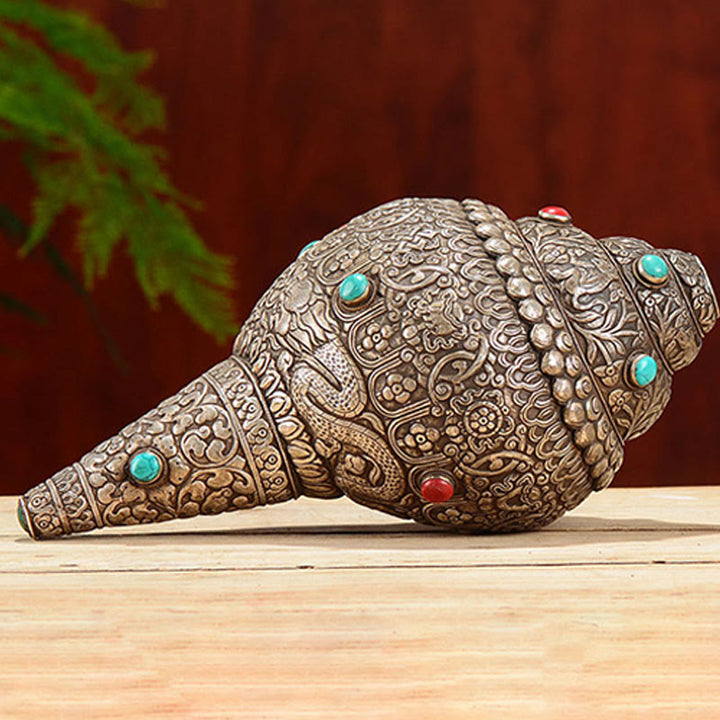 Buddha Stones Tibetan Handmade Natural Shankha Engraved Eight Auspicious Symbols Conch Shell Lucky Home Decoration - image 4