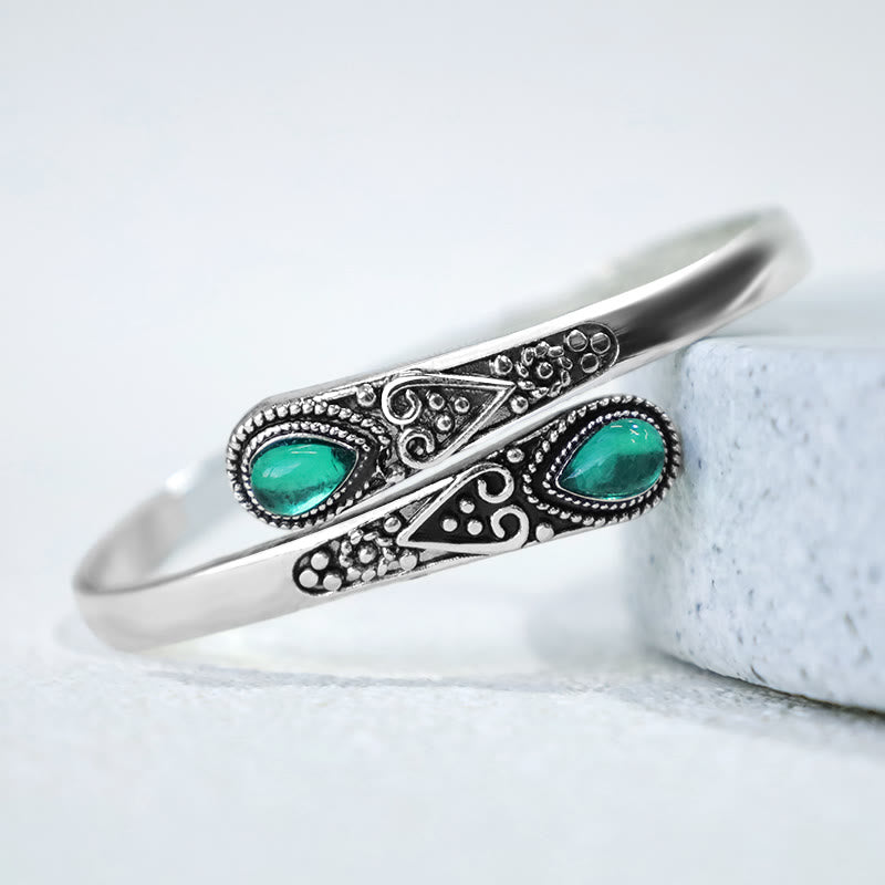 Buddha Stones Zircon Water Drop Pattern Healing Cuff Bracelet Bangle - Green Zircon - image 0