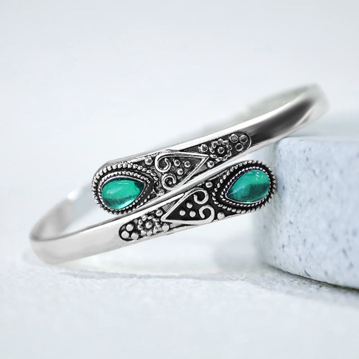 Buddha Stones Zircon Water Drop Pattern Healing Cuff Bracelet Bangle - Green Zircon - image 0