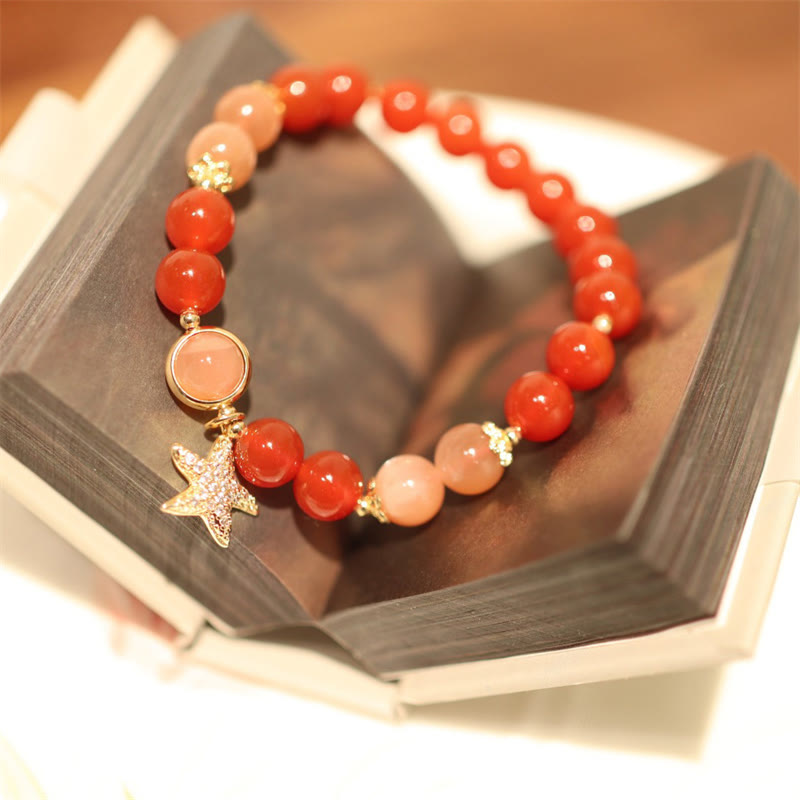 Buddha Stones Sun Stone Peach Moonstone Red Agate Crystal Star Wealth Bracelet - image 6