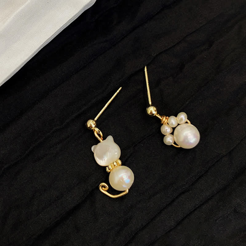 Buddha Stones Cute Cat Paw Pearl Wisdom Stud Drop Earrings - image 8