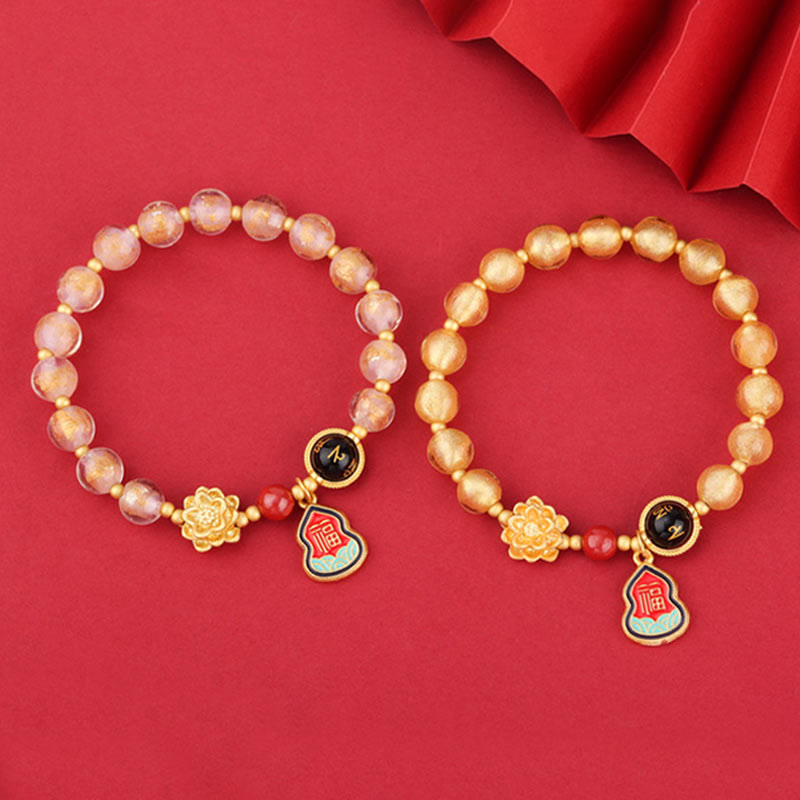 Buddha Stones Tibet Om Mani Padme Hum Fu Character Gourd Charm Lotus Liuli Glass Bead Luck Bracelet - image 11
