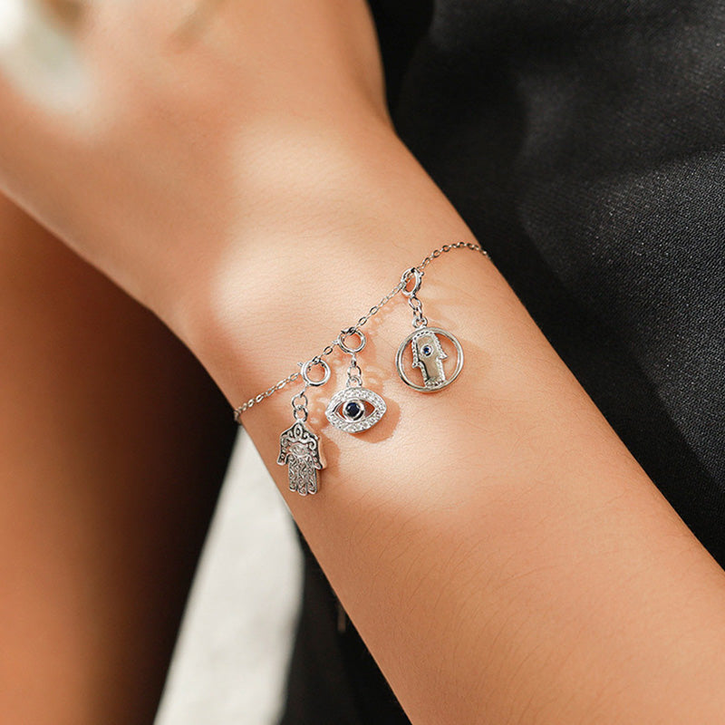 925 Sterling Silver Evil Eye Hamsa Symbol Prosperity Luck Chain Necklace Pendant - image 2