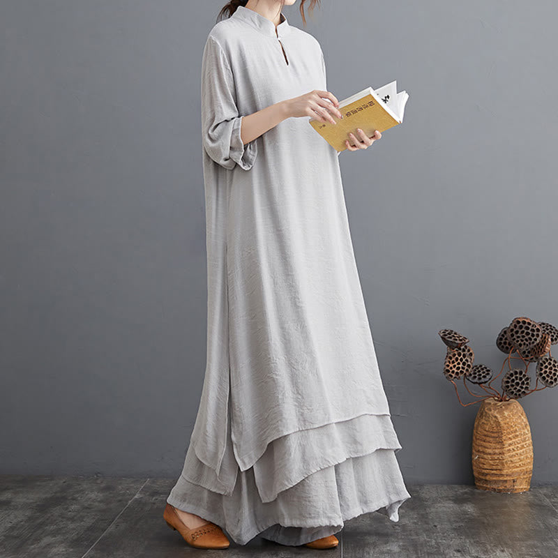 Buddha Stones Simple Pattern Meditation Prayer Spiritual Zen Practice Yoga Clothing Women's Set - Gray Set (Top and Trousers) - US12，UK/AU16，EU44 (2XL) - image 0