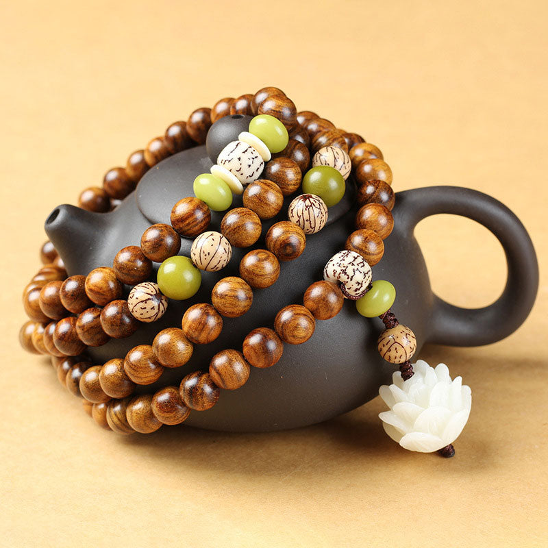Buddha Stones Tibetan Rosewood Lotus Mala Protection Calm Necklace Bracelet - 8mm - image 0