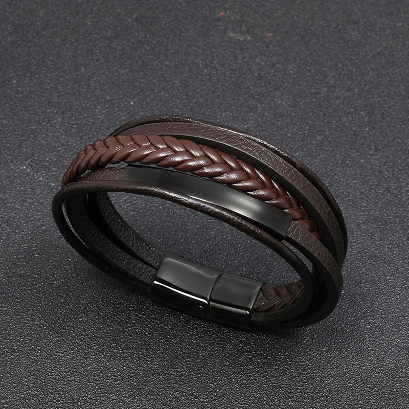 Buddha Stones Simple Design Titanium Steel Leather Luck Bracelet - image 5