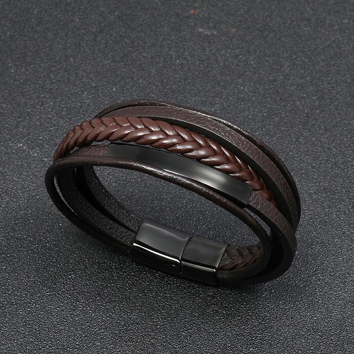 Buddha Stones Simple Design Titanium Steel Leather Luck Bracelet - image 5