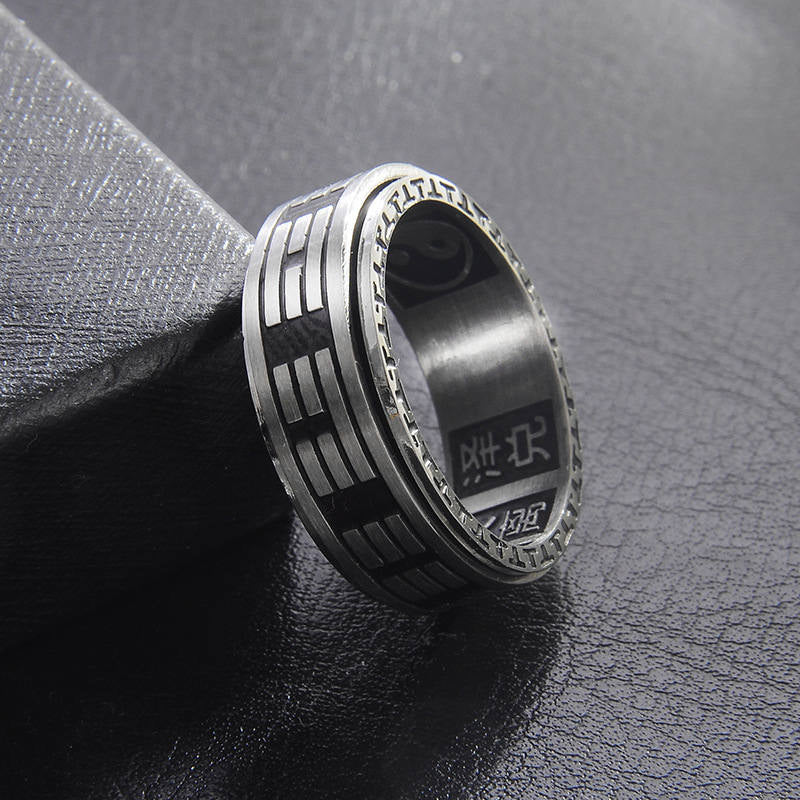 Buddha Stones Bagua Yin Yang Titanium Steel Balance Rotatable Ring - image 14
