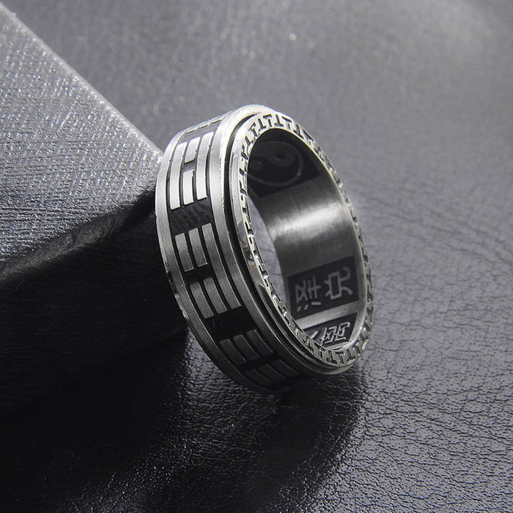 Buddha Stones Bagua Yin Yang Titanium Steel Balance Rotatable Ring - image 14