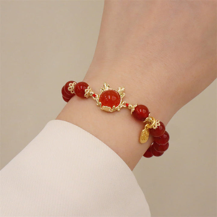 Buddha Stones Year of the Dragon Red Agate Jade Peace Buckle Fu Character Success Bracelet - image 9