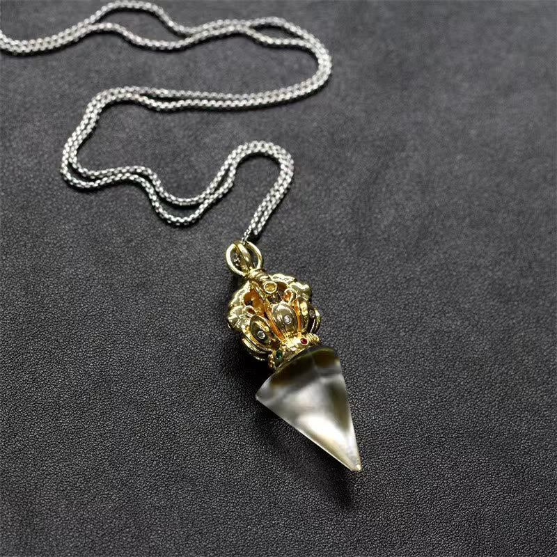 Buddha Stones Tibetan Dorje Vajra 4 Prong Lotus Liuli Crystal Strength Necklace Pendant - image 18