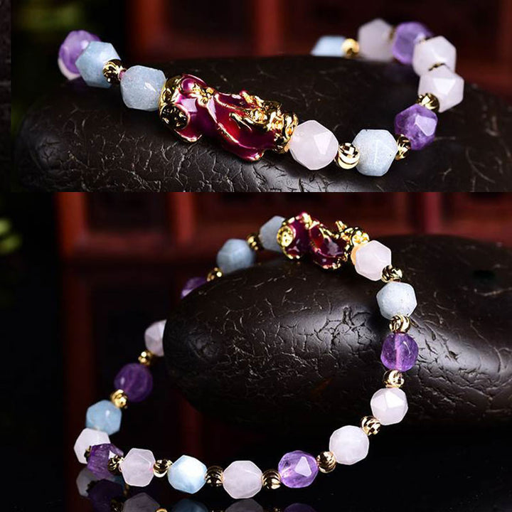 Natural Amethyst Fortune Pixiu Charm Bracelet - image 3