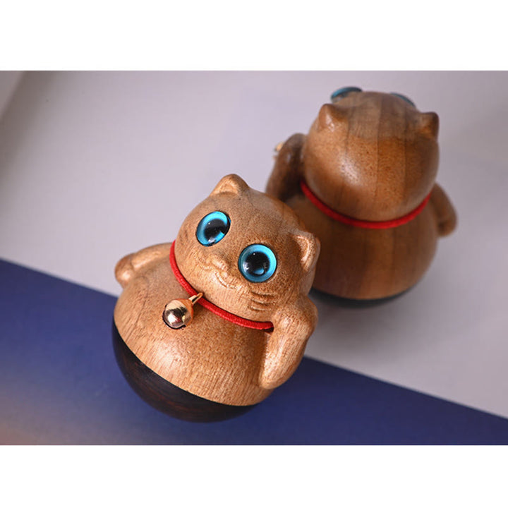 Buddha Stones Mini Lucky Cat Kitten Phoebe Zhennan Wood Blessing Decoration - image 19