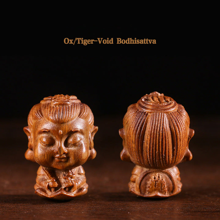 Buddha Stones Chinese Zodiac Natal Buddha Green Sandalwood Lotus Engraved Positive Home Decoration - Ox/Tiger-Void Bodhisattva - image 4